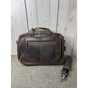 Augus Brown Leather Laptop Padded Travel Bag Briefcase Adj Detachable Strap